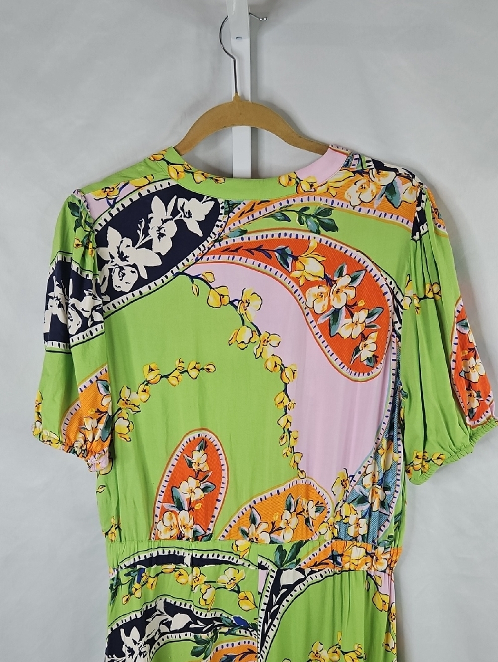 MSK Green Paisley-Print Maxi Dress Hi-Low with Pink & Orange Accents Size Large - Picture 5 of 7